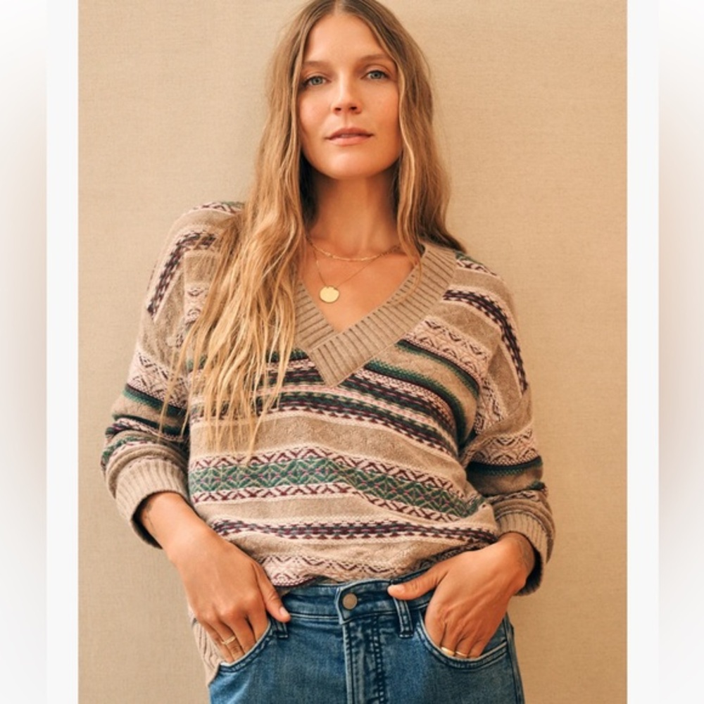 Faherty Highland Fair Isle V-neck Sweater Small